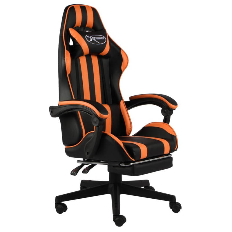 Gaming-Stuhl mit Fußstütze Schwarz und Orange Kunstleder 