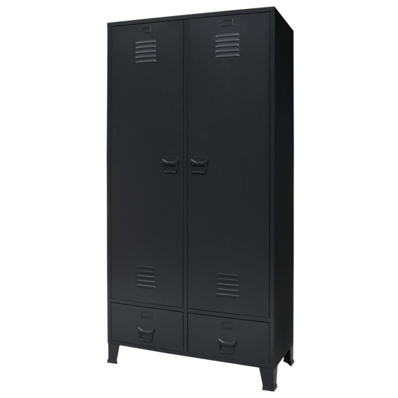 Kleiderschrank Metall Industrie-Stil 90 x 40 x 180 cm Schwarz