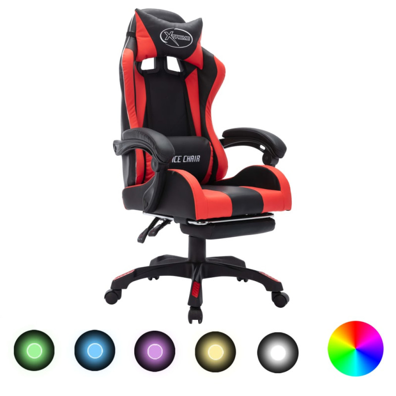 Gaming-Stuhl mit RGB LED-Leuchten Rot und Schwarz Kunstleder 