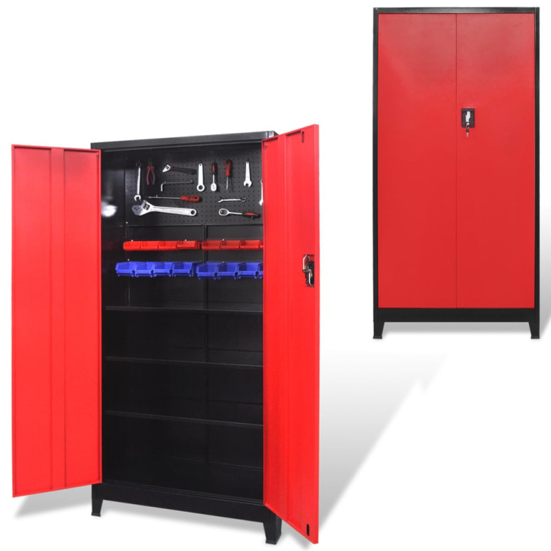 Werkzeugschrank mit 2 Türen Stahl 90x40x180 cm Schwarz/Rot