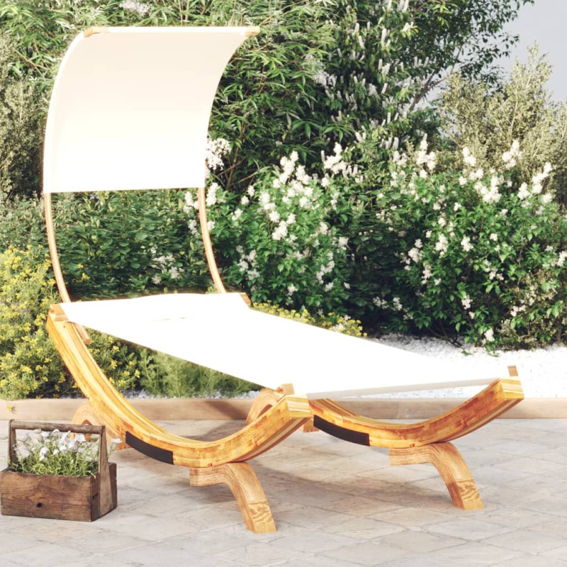 Loungebett mit Dach 100x200x126 cm Bugholz Massiv Creme